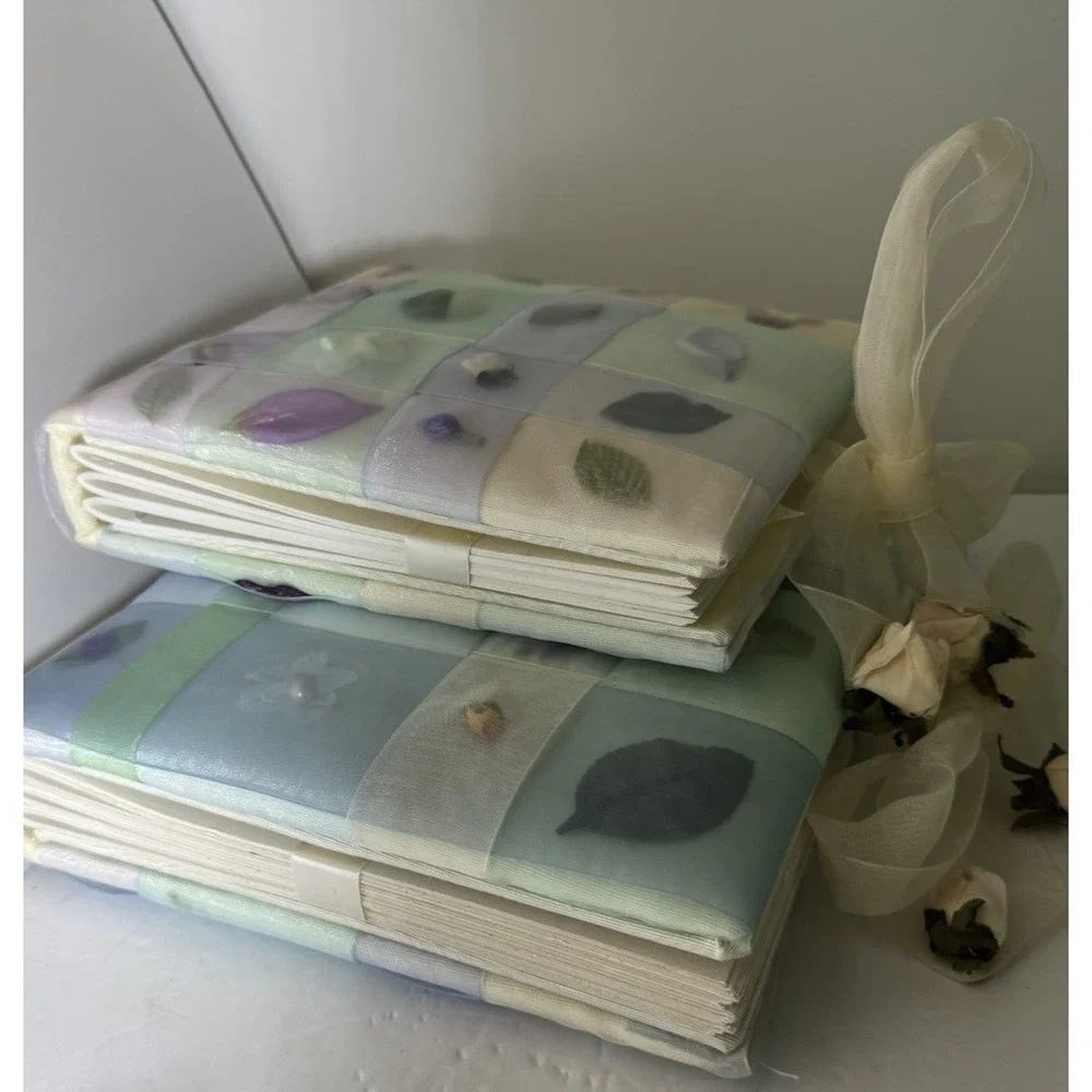 Handmade Fabric Lace Floral Organza Photo Album Book Romantic Set 2 Vintage